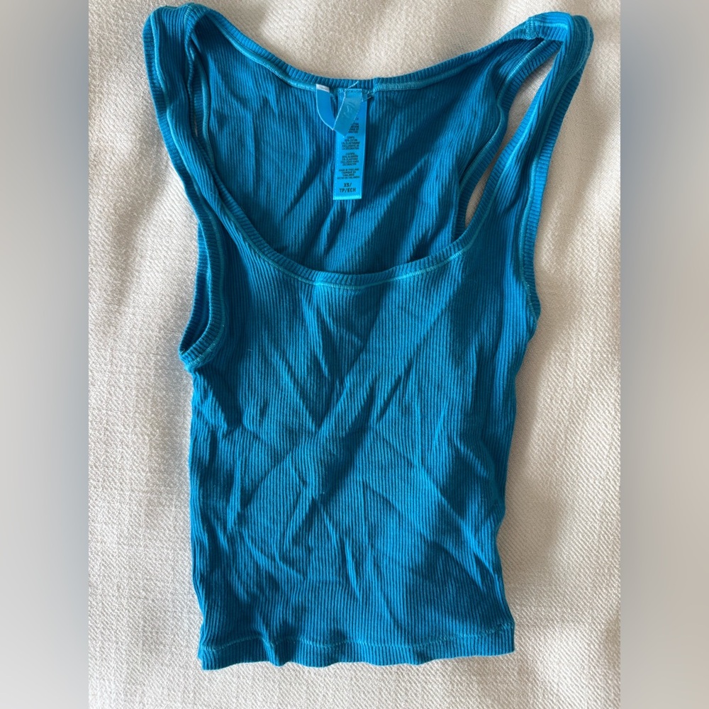 Blue Ribbed Women's Tank Top